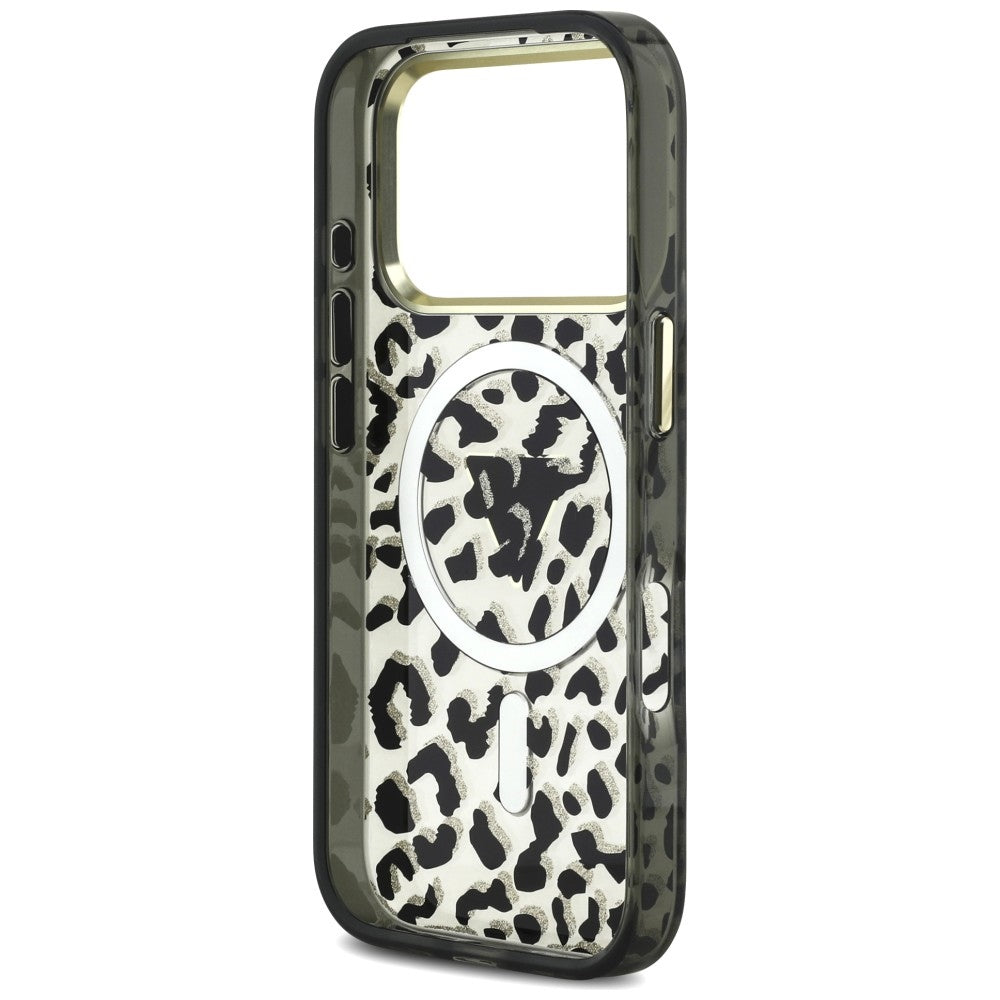 MagSafe futrola za Apple iPhone 18 Pro Max / 17 Pro Max, Guess, Leopard Glitter Triangle Logo, Crna