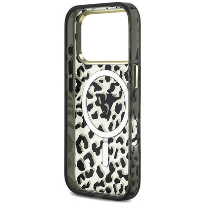 MagSafe futrola za Apple iPhone 18 Pro Max / 17 Pro Max, Guess, Leopard Glitter Triangle Logo, Crna