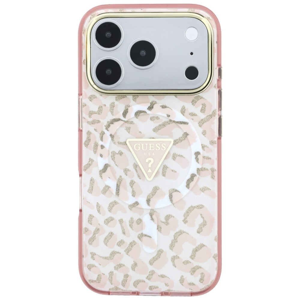 MagSafe futrola za Apple iPhone 18 Pro Max / 17 Pro Max, Guess, Leopard Glitter Triangle Logo, Roze