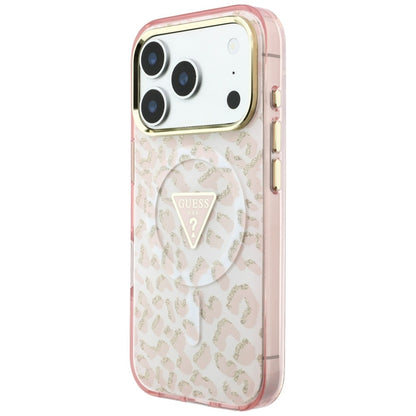 MagSafe futrola za Apple iPhone 18 Pro Max / 17 Pro Max, Guess, Leopard Glitter Triangle Logo, Roze