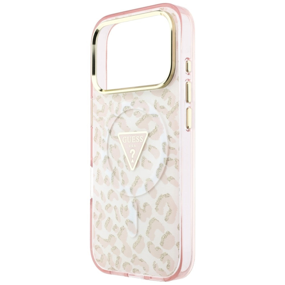 MagSafe futrola za Apple iPhone 18 Pro Max / 17 Pro Max, Guess, Leopard Glitter Triangle Logo, Roze