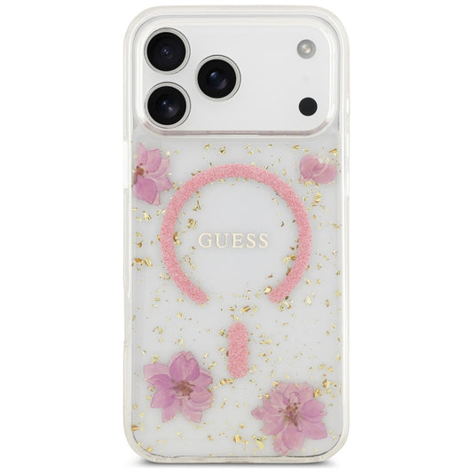 MagSafe maska za Apple iPhone 18 Pro Max / 17 Pro Max, Guess, Resin Flowers and Glitter, roze