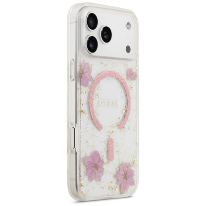 MagSafe maska za Apple iPhone 18 Pro Max / 17 Pro Max, Guess, Resin Flowers and Glitter, roze