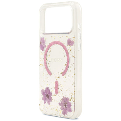 MagSafe maska za Apple iPhone 18 Pro Max / 17 Pro Max, Guess, Resin Flowers and Glitter, roze