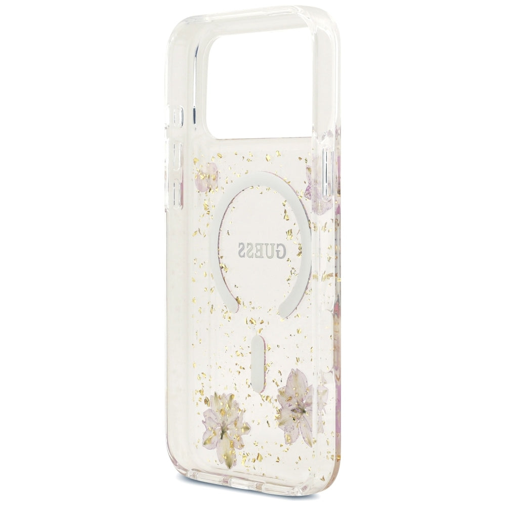 MagSafe maska za Apple iPhone 18 Pro Max / 17 Pro Max, Guess, Resin Flowers and Glitter, roze
