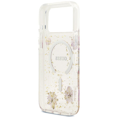 MagSafe maska za Apple iPhone 18 Pro Max / 17 Pro Max, Guess, Resin Flowers and Glitter, roze