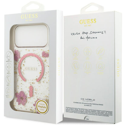 MagSafe maska za Apple iPhone 18 Pro Max / 17 Pro Max, Guess, Resin Flowers and Glitter, roze