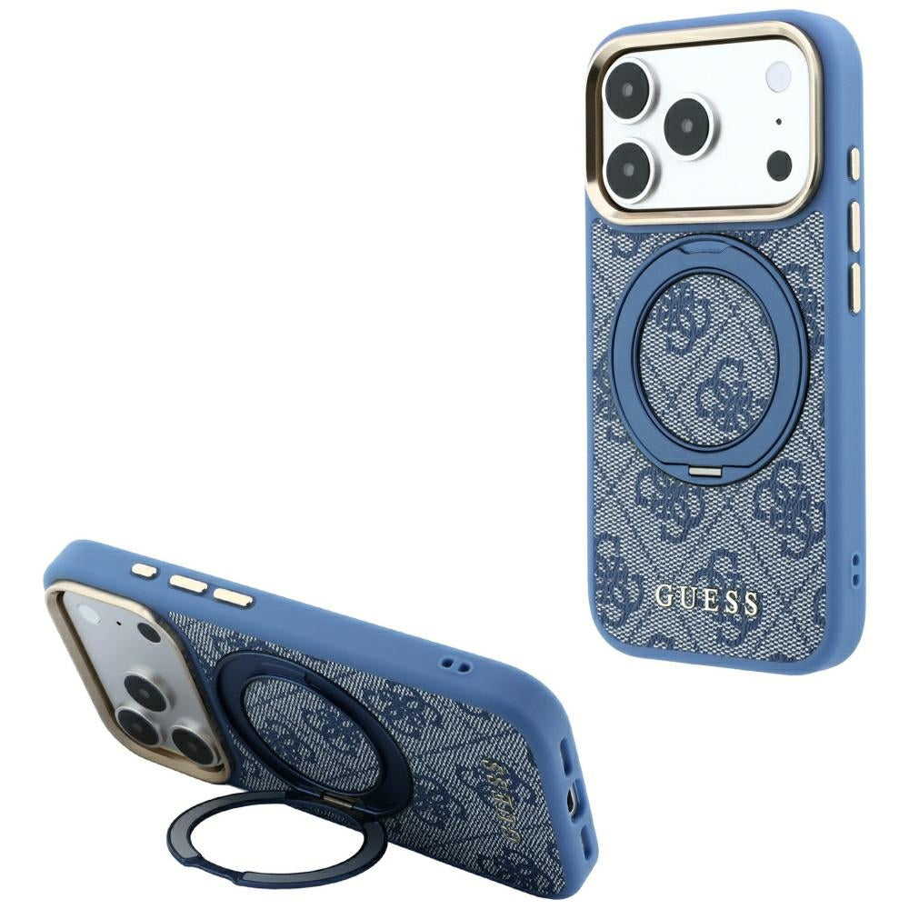 MagSafe futrola za Apple iPhone 18 Pro Max / 17 Pro Max, Guess, Ring Stand 360 4G Classic Logo, Plava