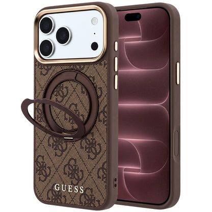 MagSafe futrola za Apple iPhone 18 Pro Max / 17 Pro Max, Guess, Ring Stand 360 4G Classic Logo, Braon