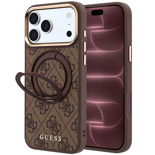 MagSafe futrola za Apple iPhone 18 Pro Max / 17 Pro Max, Guess, Ring Stand 360 4G Classic Logo, Braon