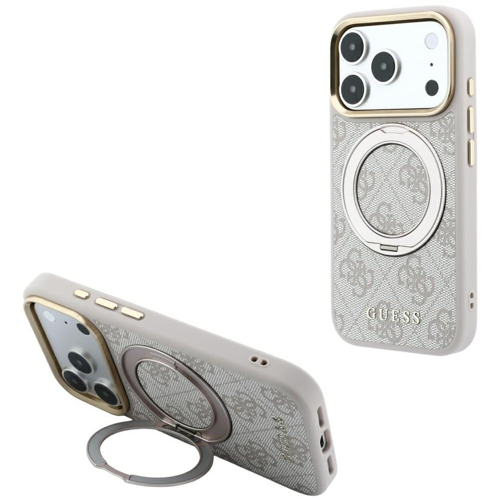 MagSafe futrola za Apple iPhone 18 Pro Max / 17 Pro Max, Guess, Ring Stand Classic Logo, Roze