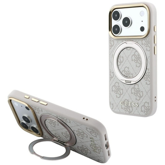 MagSafe futrola za Apple iPhone 18 Pro Max / 17 Pro Max, Guess, Ring Stand Classic Logo, Roze