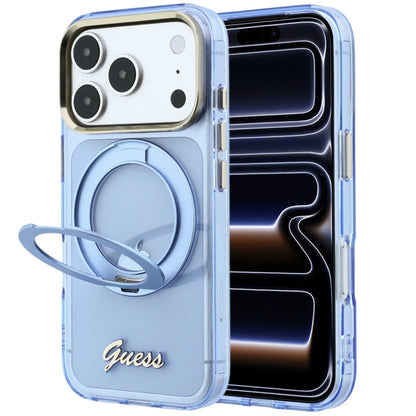 MagSafe futrola za Apple iPhone 18 Pro Max / 17 Pro Max, Guess, Ring Stand Script Metal Logo, Plava