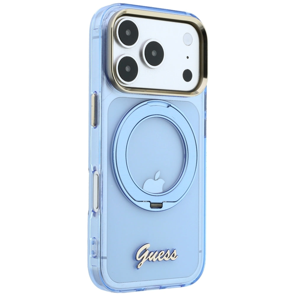 MagSafe futrola za Apple iPhone 18 Pro Max / 17 Pro Max, Guess, Ring Stand Script Metal Logo, Plava
