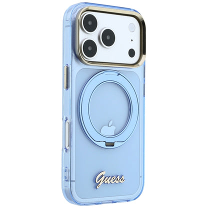 MagSafe futrola za Apple iPhone 18 Pro Max / 17 Pro Max, Guess, Ring Stand Script Metal Logo, Plava