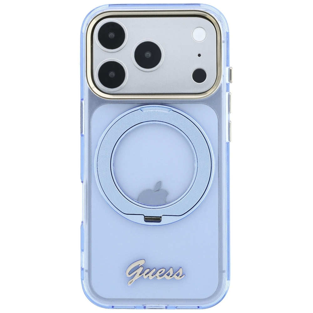 MagSafe futrola za Apple iPhone 18 Pro Max / 17 Pro Max, Guess, Ring Stand Script Metal Logo, Plava