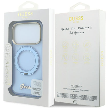 MagSafe futrola za Apple iPhone 18 Pro Max / 17 Pro Max, Guess, Ring Stand Script Metal Logo, Plava