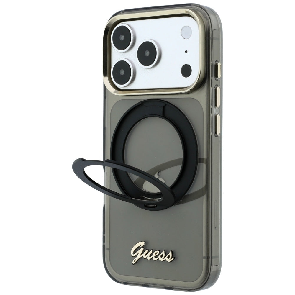 MagSafe futrola za Apple iPhone 18 Pro Max / 17 Pro Max, Guess, Ring Stand Script Metal Logo, Crna