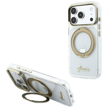 MagSafe futrola za Apple iPhone 18 Pro Max / 17 Pro Max, Guess, Ring Stand Script Metal Logo, Providna