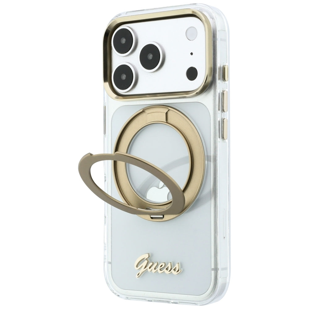 MagSafe futrola za Apple iPhone 18 Pro Max / 17 Pro Max, Guess, Ring Stand Script Metal Logo, Providna