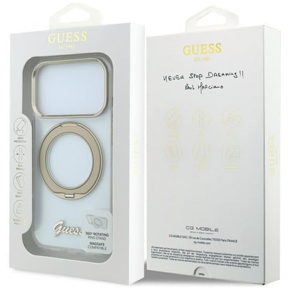 MagSafe futrola za Apple iPhone 18 Pro Max / 17 Pro Max, Guess, Ring Stand Script Metal Logo, Providna