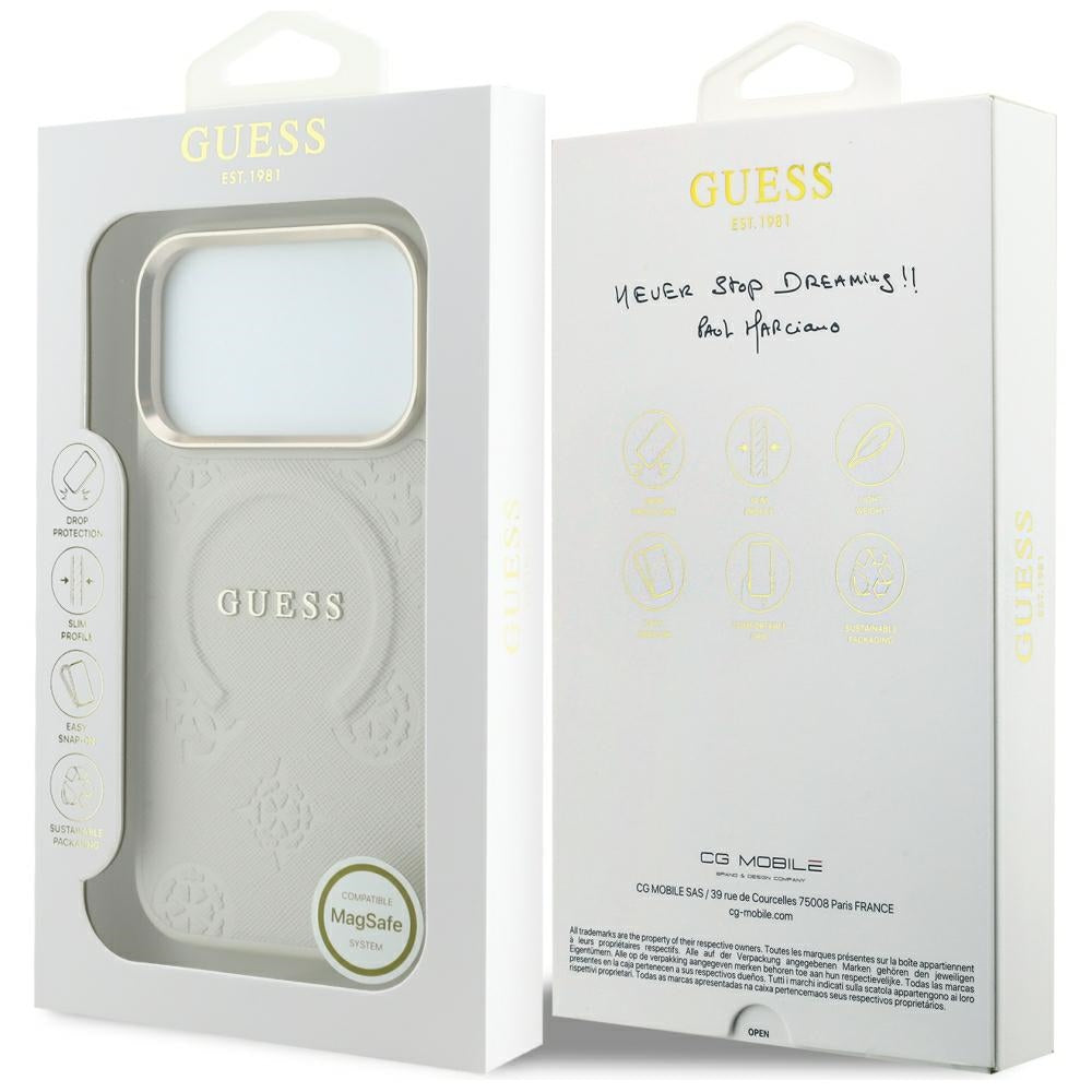 MagSafe futrola za Apple iPhone 18 Pro Max / 17 Pro Max, Guess, Saffiano Peony Hot Stamp, Bež
