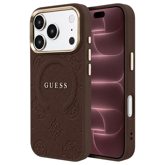 MagSafe futrola za Apple iPhone 18 Pro Max / 17 Pro Max, Guess, Saffiano Peony Ring, braon