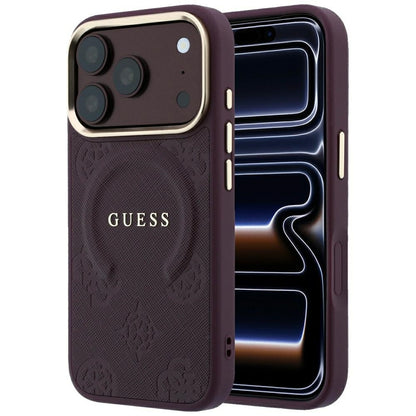MagSafe futrola za Apple iPhone 18 Pro Max / 17 Pro Max, Guess, Saffiano Peony Ring, Bordo