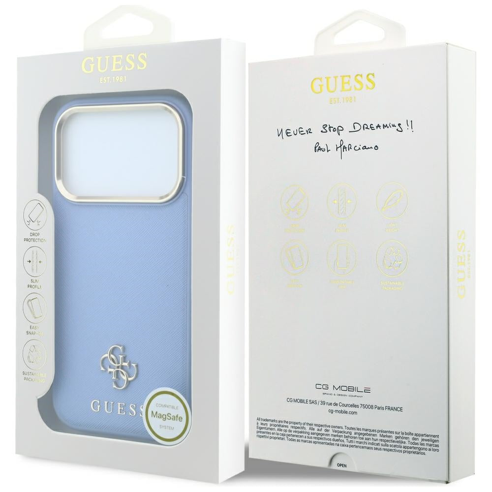 MagSafe futrola za Apple iPhone 18 Pro Max / 17 Pro Max, Guess, Saffiano Small 4G Classic, Plava