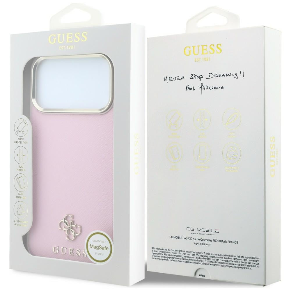 MagSafe futrola za Apple iPhone 18 Pro Max / 17 Pro Max, Guess, Saffiano Small 4G Classic, Roze