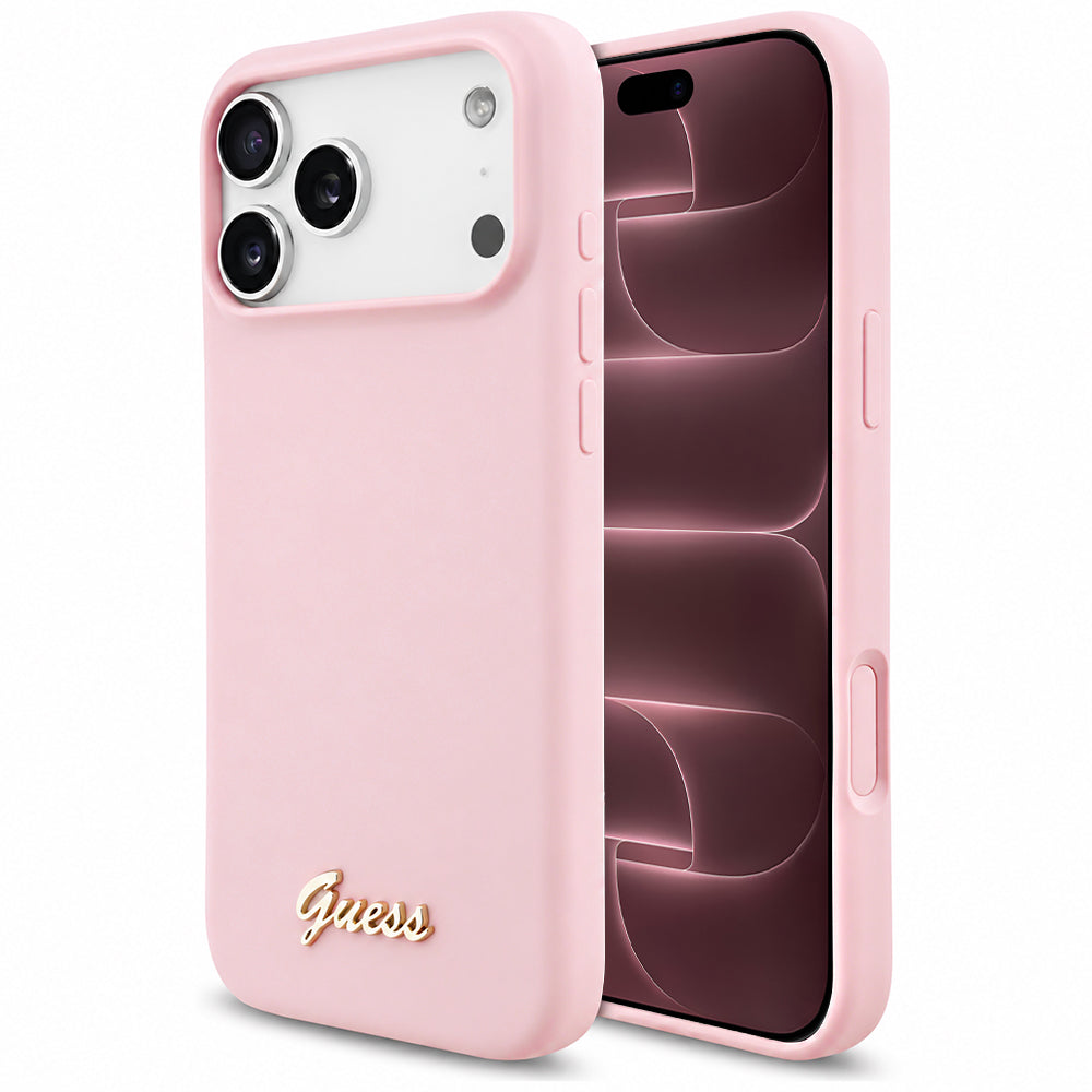 MagSafe futrola za Apple iPhone 18 Pro Max / 17 Pro Max, Guess, Script Metal Logo, Roze