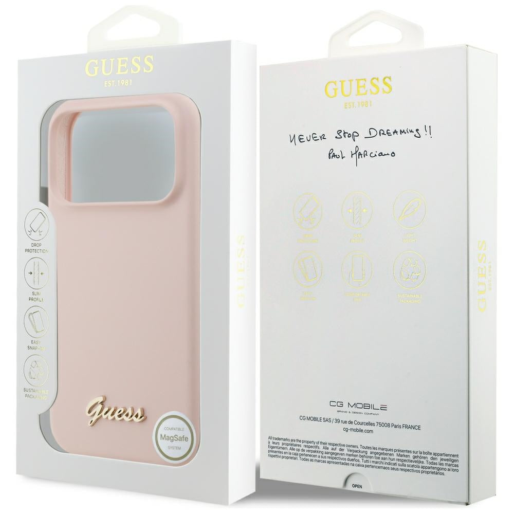 MagSafe futrola za Apple iPhone 18 Pro Max / 17 Pro Max, Guess, Script Metal Logo, Roze