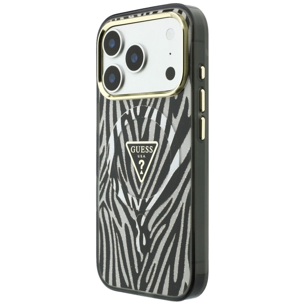 MagSafe futrola za Apple iPhone 18 Pro Max / 17 Pro Max, Guess, Zebra Glitter Triangle Logo, Srebrna