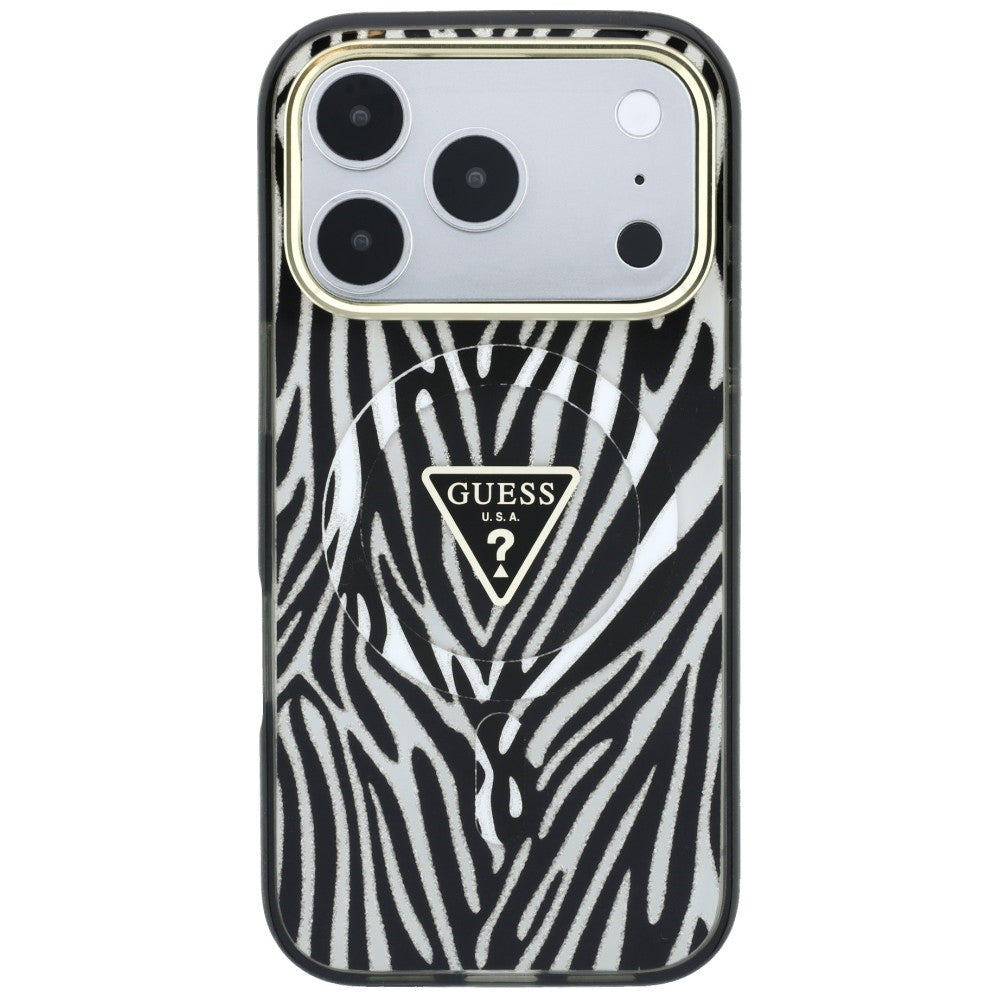 MagSafe futrola za Apple iPhone 18 Pro Max / 17 Pro Max, Guess, Zebra Glitter Triangle Logo, Srebrna