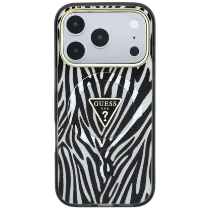 MagSafe futrola za Apple iPhone 18 Pro Max / 17 Pro Max, Guess, Zebra Glitter Triangle Logo, Srebrna