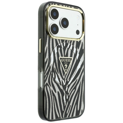 MagSafe futrola za Apple iPhone 18 Pro Max / 17 Pro Max, Guess, Zebra Glitter Triangle Logo, Srebrna