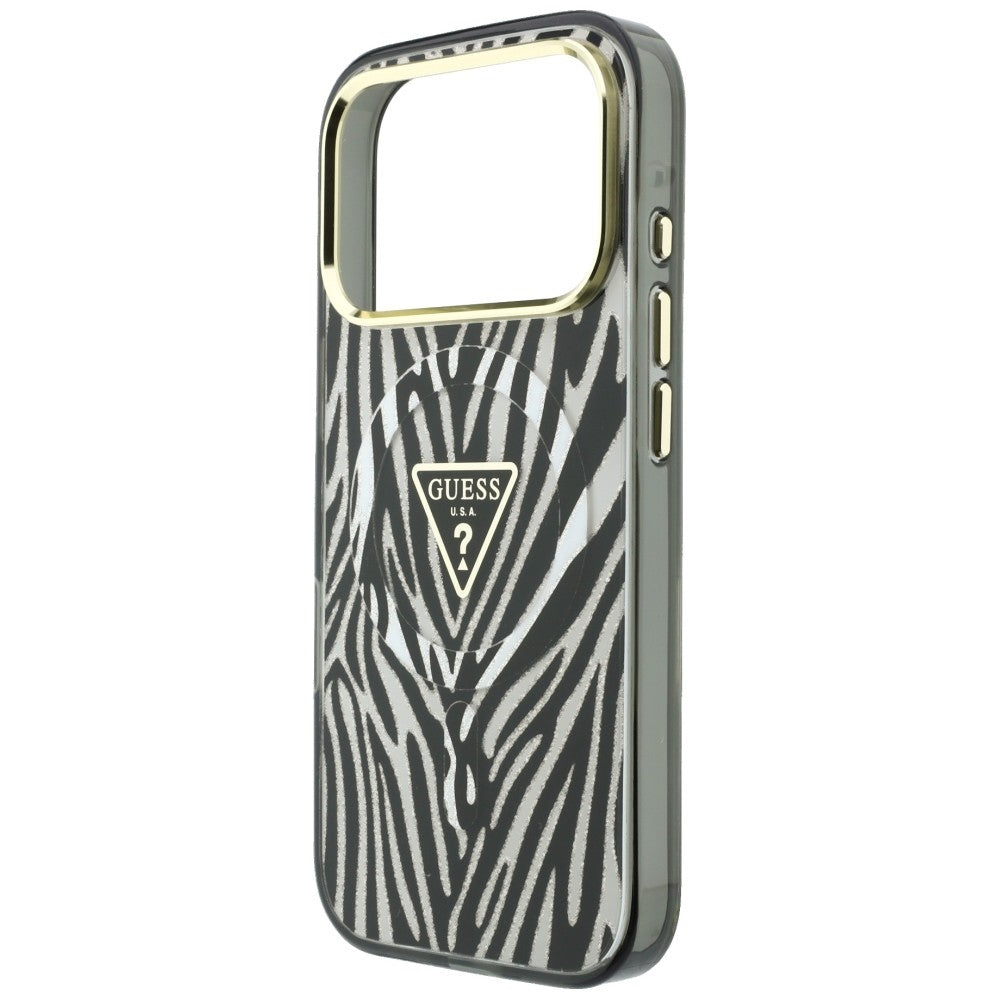 MagSafe futrola za Apple iPhone 18 Pro Max / 17 Pro Max, Guess, Zebra Glitter Triangle Logo, Srebrna
