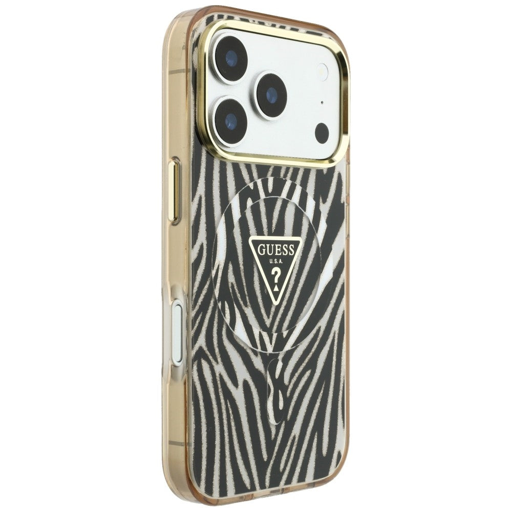 MagSafe futrola za Apple iPhone 18 Pro Max / 17 Pro Max, Guess, Zebra Glitter Triangle Logo, Zlatna