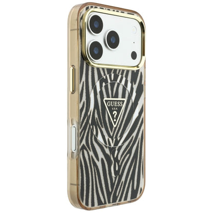 MagSafe futrola za Apple iPhone 18 Pro Max / 17 Pro Max, Guess, Zebra Glitter Triangle Logo, Zlatna