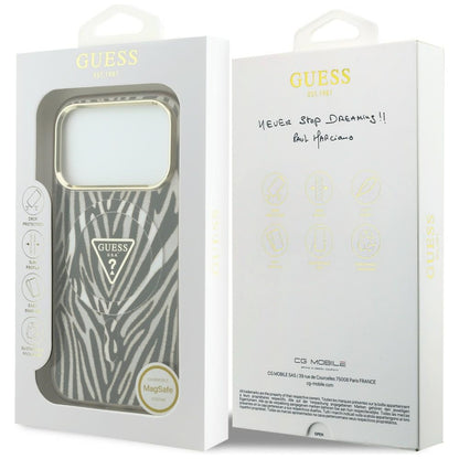 MagSafe futrola za Apple iPhone 18 Pro Max / 17 Pro Max, Guess, Zebra Glitter Triangle Logo, Zlatna