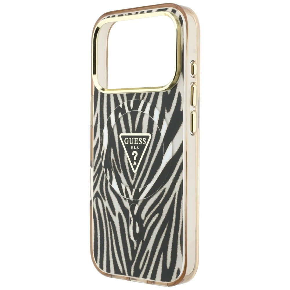 MagSafe futrola za Apple iPhone 18 Pro Max / 17 Pro Max, Guess, Zebra Glitter Triangle Logo, Zlatna