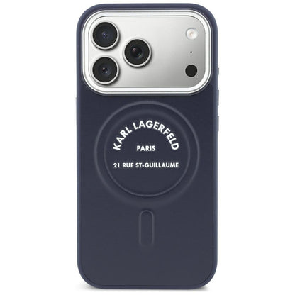 MagSafe maska za Apple iPhone 18 Pro Max / 17 Pro Max, Karl Lagerfeld, Embossed Open Ring RSG Logo, plava