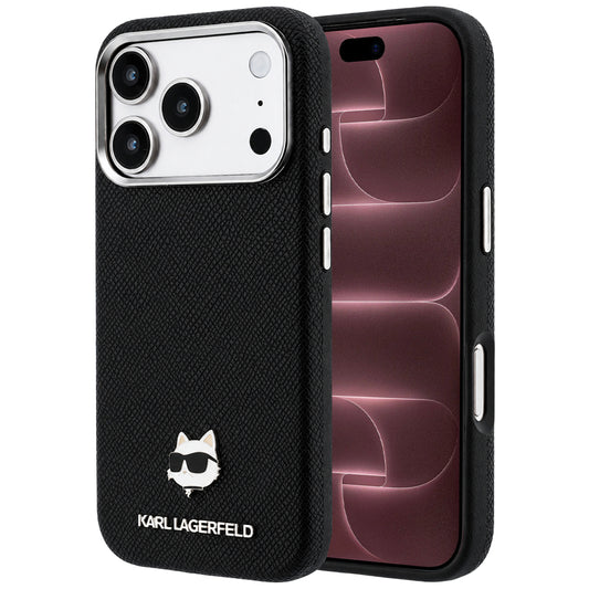 MagSafe maska za Apple iPhone 18 Pro Max / 17 Pro Max, Karl Lagerfeld, Grained Choupette Head Metal, crna