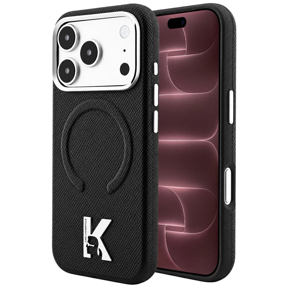 MagSafe maska za Apple iPhone 18 Pro Max / 17 Pro Max, Karl Lagerfeld, Grained Embossed Ring, crna