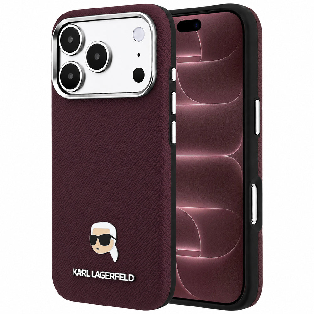 MagSafe futrola za Apple iPhone 18 Pro Max / 17 Pro Max, Karl Lagerfeld, Grained Karl Head's Metal, Bordo