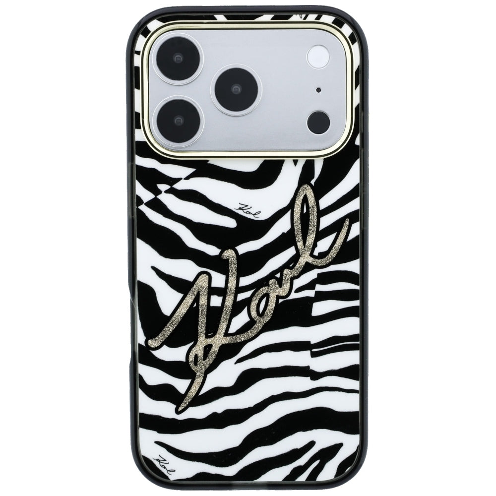 MagSafe futrola za Apple iPhone 18 Pro Max / 17 Pro Max, Karl Lagerfeld, HC IML Signature Zebra Glitter Gold, Crna