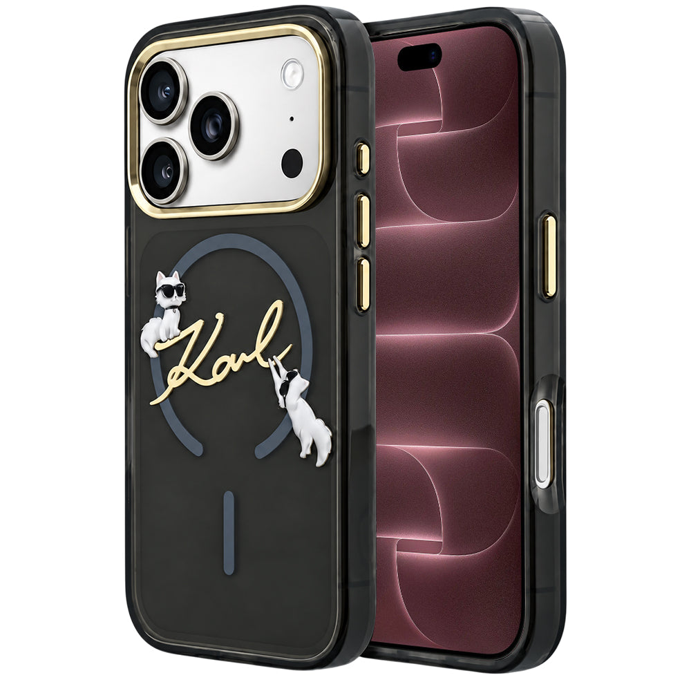 MagSafe futrola za Apple iPhone 18 Pro Max / 17 Pro Max, Karl Lagerfeld, IML Choupette Karl Script Logo, Crna