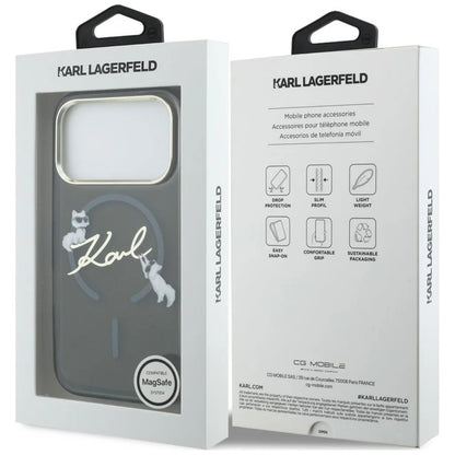 MagSafe futrola za Apple iPhone 18 Pro Max / 17 Pro Max, Karl Lagerfeld, IML Choupette Karl Script Logo, Crna