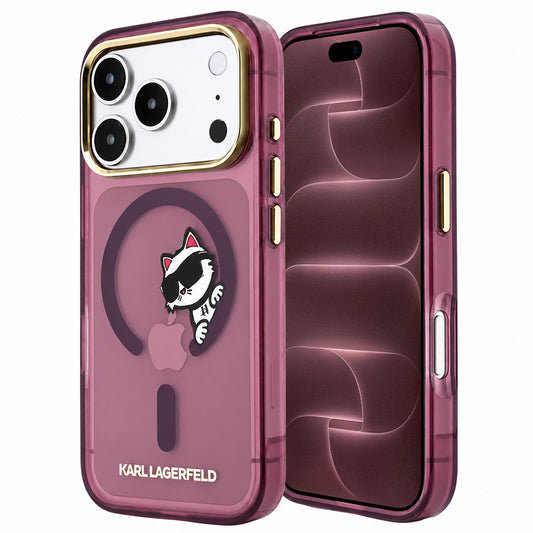 MagSafe futrola za Apple iPhone 18 Pro Max / 17 Pro Max, Karl Lagerfeld, IML Peekaboo Print i Metal Frame, Bordo