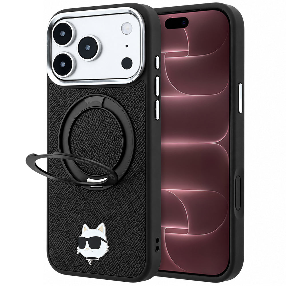 MagSafe maska za Apple iPhone 18 Pro Max / 17 Pro Max, Karl Lagerfeld, Ring Stand 360 Choupette Pin, crna